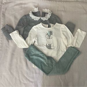 Janie and Jack size 4 girls outfit; long sleeve top, sweater and leggings EUC